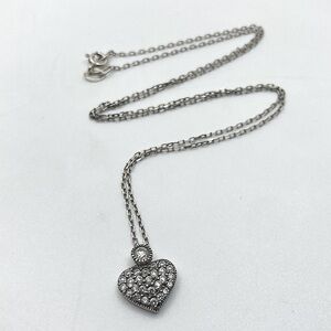 STERLING & Clear / White Cz Puffy Heart Necklace 18” Chain / .5” Pendant